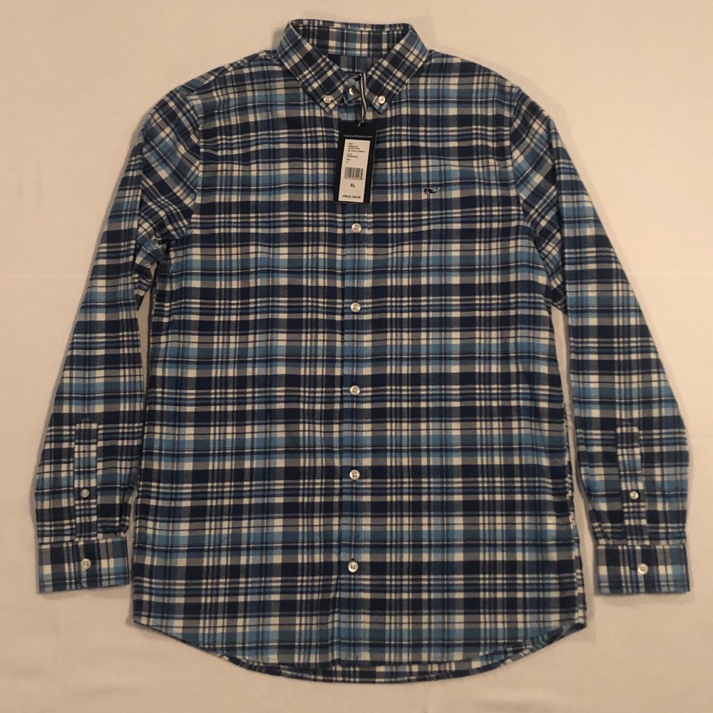 Vineyard Vines Boys Plaid Flannel Whale Shirt